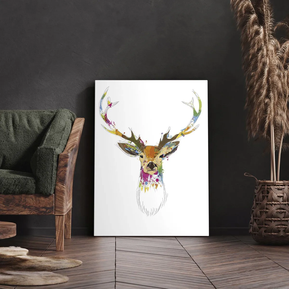 Impression sur toile - Image sur toile - Un cerf doux baigné de couleur - 65x120 cm