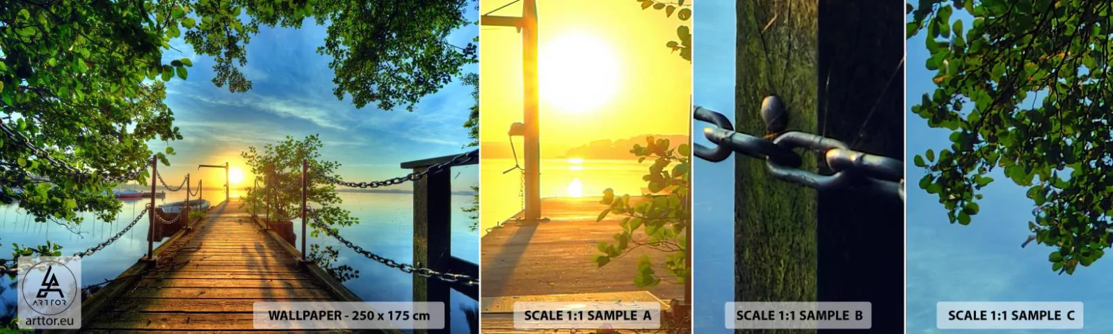 Échantillon De Papier Peint Standard Eco - L'ouest au-dessus de l'eau - Paysage, Lac, Voilier - 100x30 cm