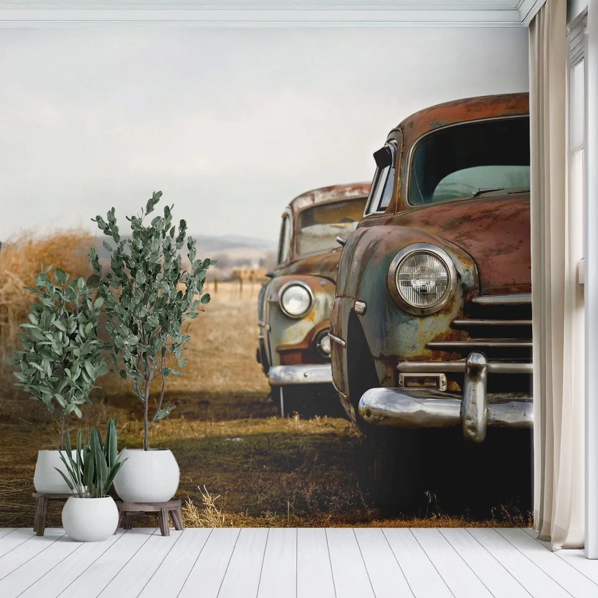 Papier peint sur mesure Premium Sand - Repos bien mérité - Vieille voiture, Automobile, Ancien