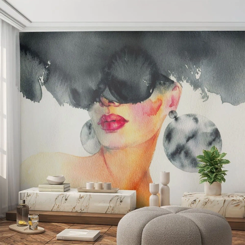 Papier Peint Autocollant Deluxe Sticker - Secret de l'élégance - Visage de femme, Femme, Chapeau - 500x350 cm