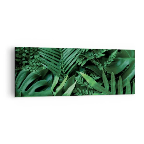Impression sur toile - Image sur toile - Feuilles tropicales vertes dans une composition dense et naturelle - 140x50cm - Emmitouflé de verdure - Décoration murale moderne pour le salon et la chambre ARTTOR