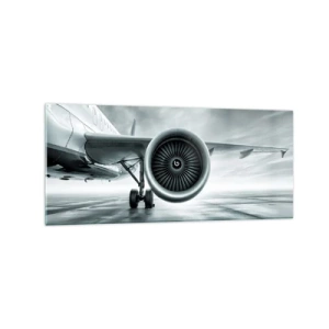 Impression sur verre - Image sur verre - Le réacteur d'un avion sur le tarmac - 120x50cm - Sent la force! - Décoration murale moderne pour le salon et la chambre ARTTOR