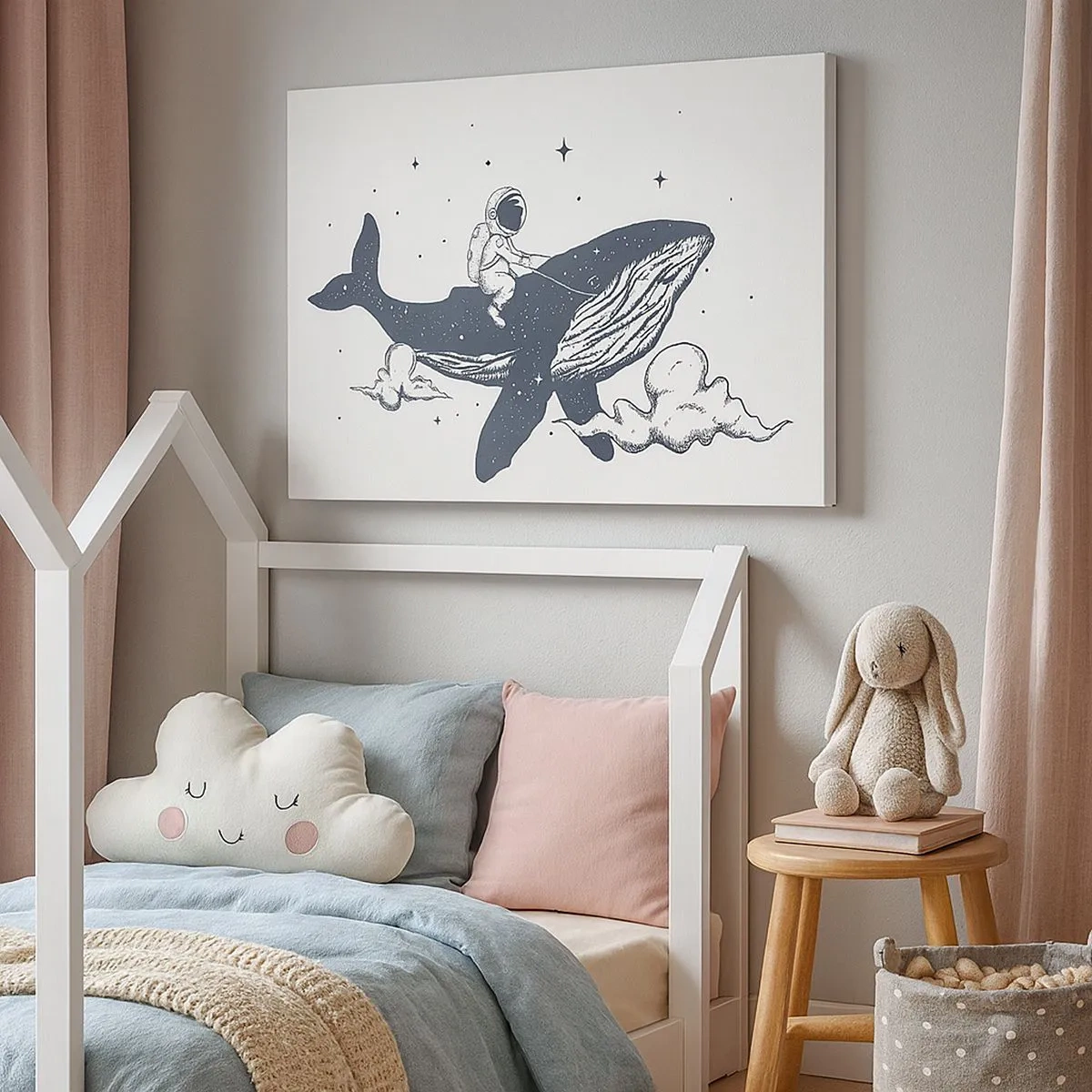Impression sur toile - Image sur toile - Astronaute sur une baleine flottant dans l'espace - 70x50cm - Aventure spatiale - Décoration murale moderne pour le salon et la chambre ARTTOR
