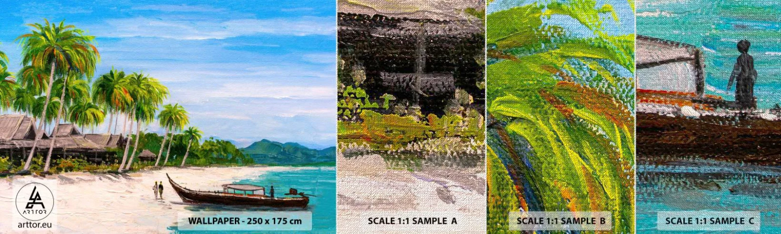 Échantillon de Papier Peint Premium Canvas - Rêve exotique - Plage, Exotisme, palmiers - 100x30 cm