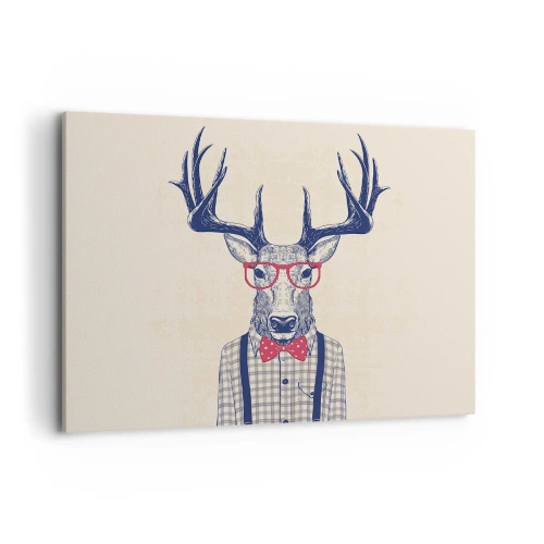 Impression sur toile - Image sur toile - Graphique stylisé d'un cerf portant des lunettes et un nœud papillon - 100x70cm - Une extravagance amusante - Décoration murale moderne pour le salon et la chambre ARTTOR