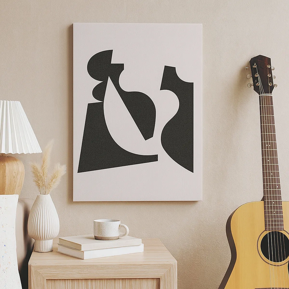 Impression sur toile - Image sur toile - Composition géométrique abstraite en noir et blanc - 50x70cm - À monter soi-même - Décoration murale moderne pour le salon et la chambre ARTTOR