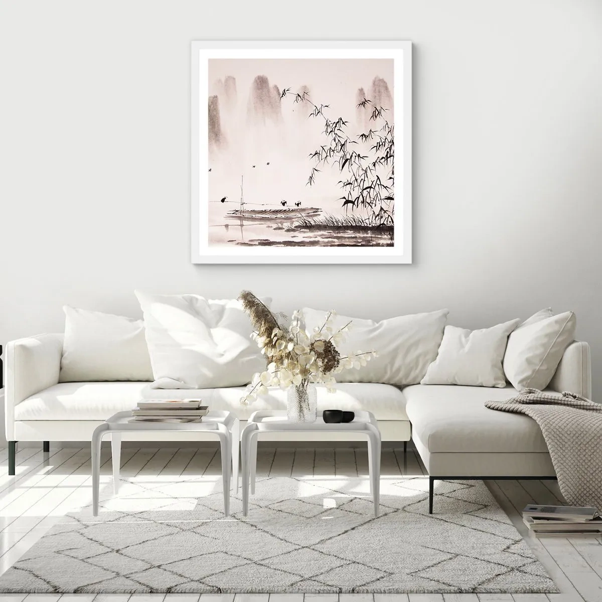 Affiche dans un cadre blanc - Poster - Le silence des rizières - 40x40 cm