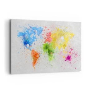 Impression sur toile - Image sur toile - Une carte du monde dans une interprétation aquarelle colorée - 120x80cm - Toutes les couleurs du monde - Décoration murale moderne pour le salon et la chambre ARTTOR