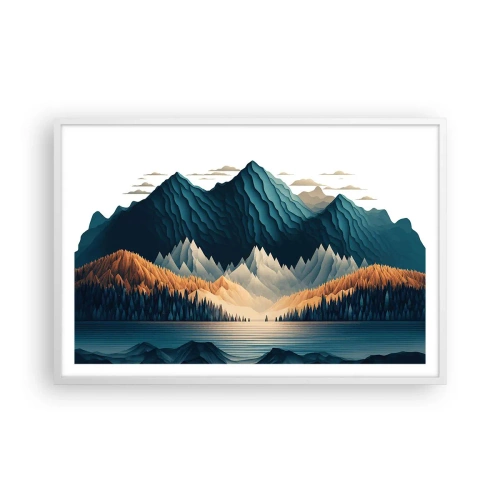 Affiche dans un cadre blanc - Poster - Paysage de montagne parfait - 91x61 cm