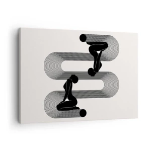 Impression sur toile - Image sur toile - Silhouettes noires avec des lignes géométriques sur fond clair - 70x50cm - Symétrie sensuelle - Décoration murale moderne pour le salon et la chambre ARTTOR