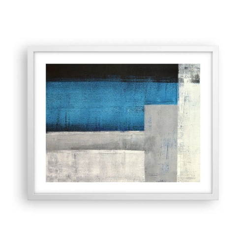 Affiche dans un cadre blanc - Poster - Une composition poétique de gris et de bleu - 50x40 cm