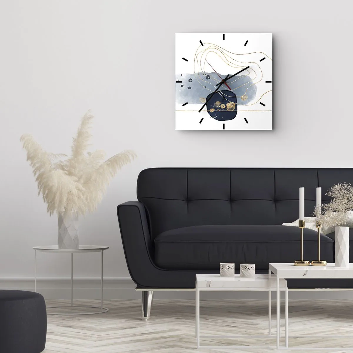 Horloge murale - Pendule murale - Abstraction dans les tons de bleu et d'or - 30x30cm - Fantaisie bleu et or - Décoration murale moderne pour le salon et la chambre ARTTOR