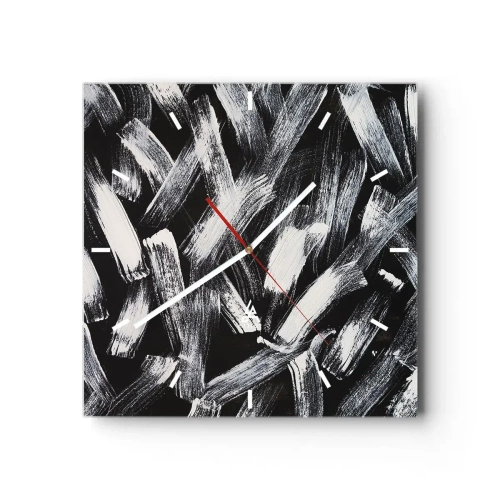 Horloge murale - Pendule murale - Abstraction dynamique avec des coups de pinceau blancs sur fond noir. - 30x30cm - L'abstraction dans l'esprit industriel - Décoration murale moderne pour le salon et la chambre ARTTOR