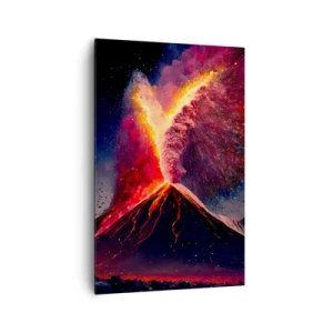 Impression sur toile - Image sur toile - Une éruption volcanique unique la nuit avec des couleurs dynamiques. - 80x120cm - Beauté et horreur - Décoration murale moderne pour le salon et la chambre ARTTOR