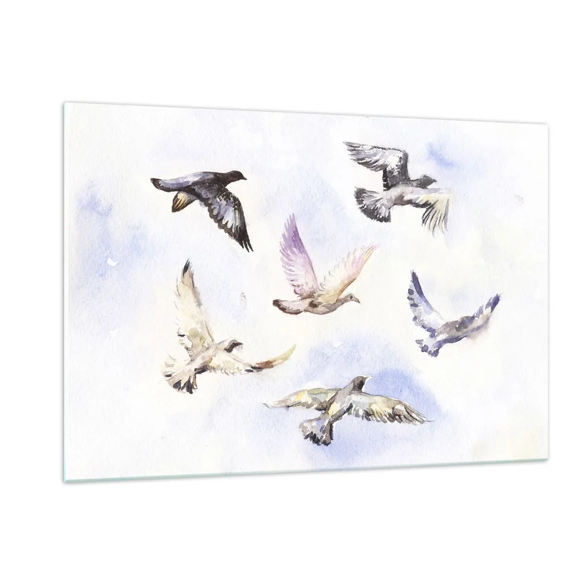 Impression sur verre - Image sur verre - Oiseaux en vol contre un ciel clair - 120x80cm - Liberté en gris et bleu - Décoration murale moderne pour le salon et la chambre ARTTOR