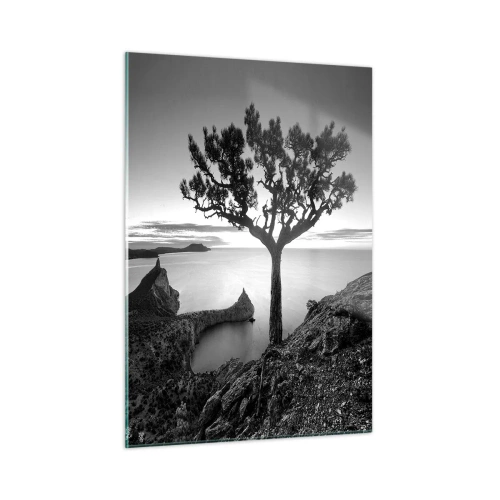 Impression sur verre - Image sur verre - Un arbre sur une falaise surplombant la baie - 50x70cm - Paix jusqu'à l'horizon - Décoration murale moderne pour le salon et la chambre ARTTOR