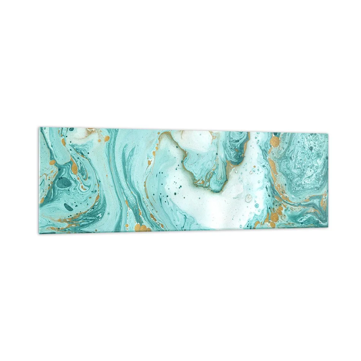Impression sur verre - Image sur verre - Marbre turquoise avec des accents dorés dans une composition abstraite - 160x50cm - Sous la grande vague de l'ère Edo - Décoration murale moderne pour le salon et la chambre ARTTOR