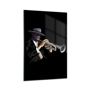 Impression sur verre - Image sur verre - Un musicien jouant de la trompette sur un fond noir - 70x100cm - Le charme de la vieille école - Décoration murale moderne pour le salon et la chambre ARTTOR