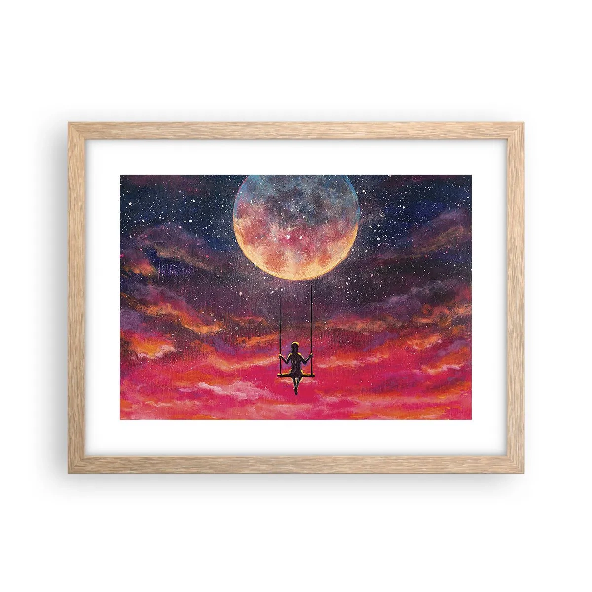 Affiche dans un chêne clair - Poster - Se balancer dans les nuages - 40x30 cm