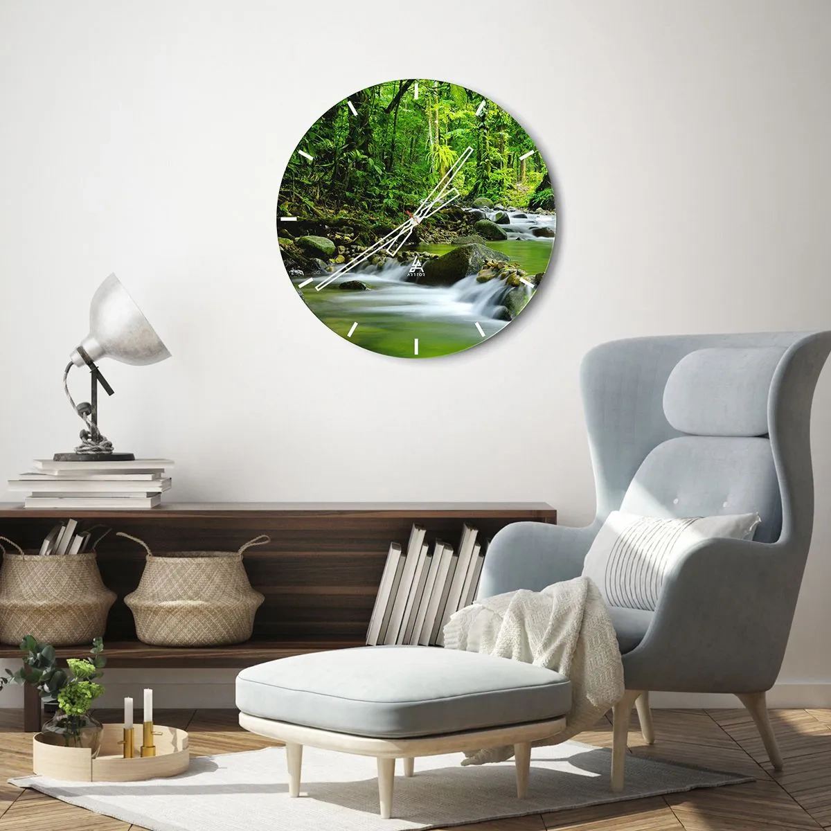 Horloge murale - Pendule murale - Un ruisseau dans une forêt tropicale humide - 30x30cm - Nager dans un océan de verdure - Décoration murale moderne pour le salon, la cuisine et la chambre ARTTOR
