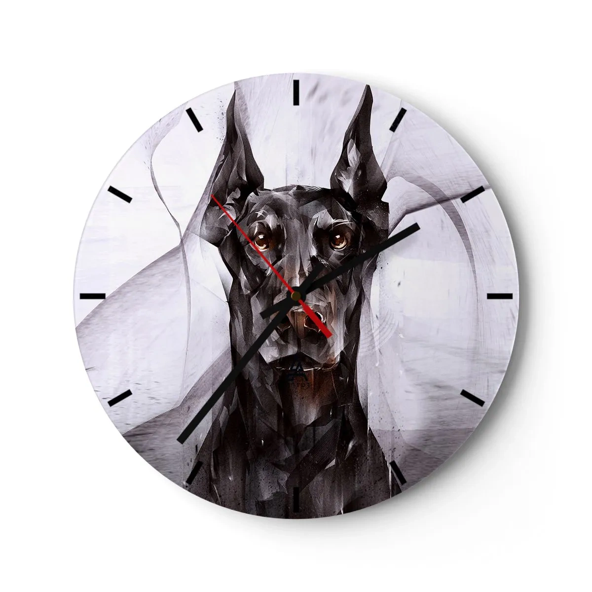 Horloge murale - Pendule murale - Portrait d'un Doberman dans un style géométrique moderne - 30x30cm - Né noble - Décoration murale moderne pour le salon, la cuisine et la chambre ARTTOR