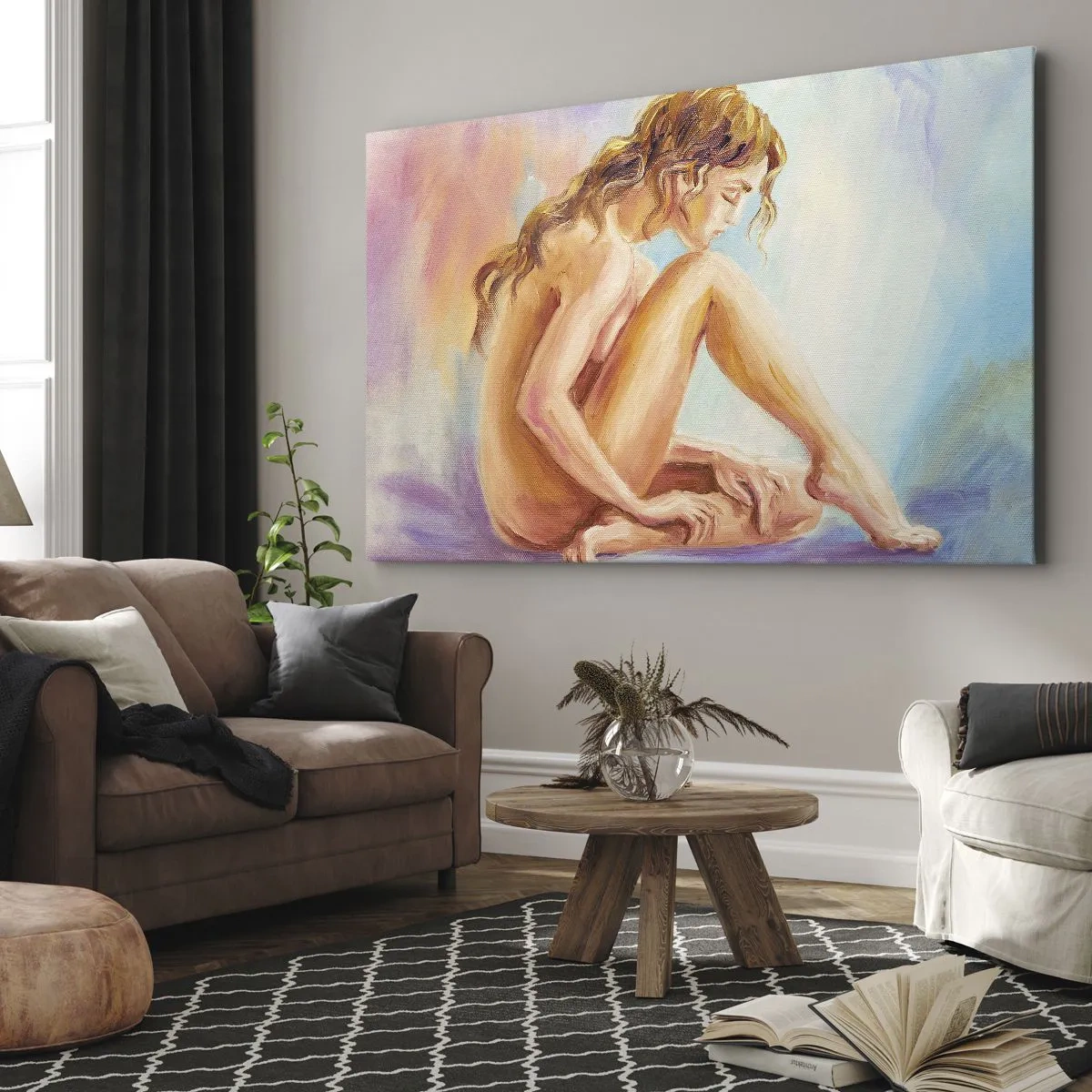 Impression sur toile - Image sur toile - Une délicate figure de femme sur un fond pastel - 70x50cm - Acte de jeunesse - Décoration murale moderne pour le salon et la chambre ARTTOR