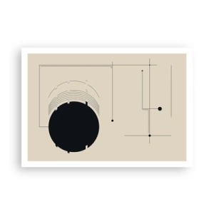 Affiche - Poster - Lignes géométriques noires et un cercle sur fond beige - 100x70cm - Une composition flexible et dynamique - Décoration murale moderne pour le salon et la chambre ARTTOR