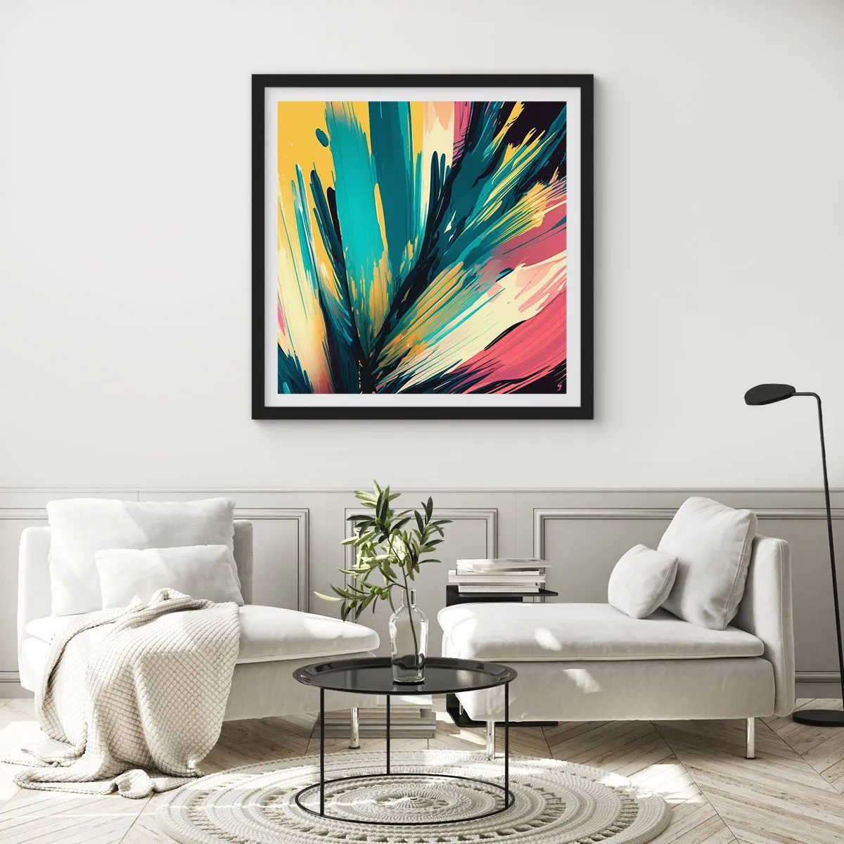 Affiche dans un cadre noir - Poster - Composition – une explosion de joie - 40x40 cm