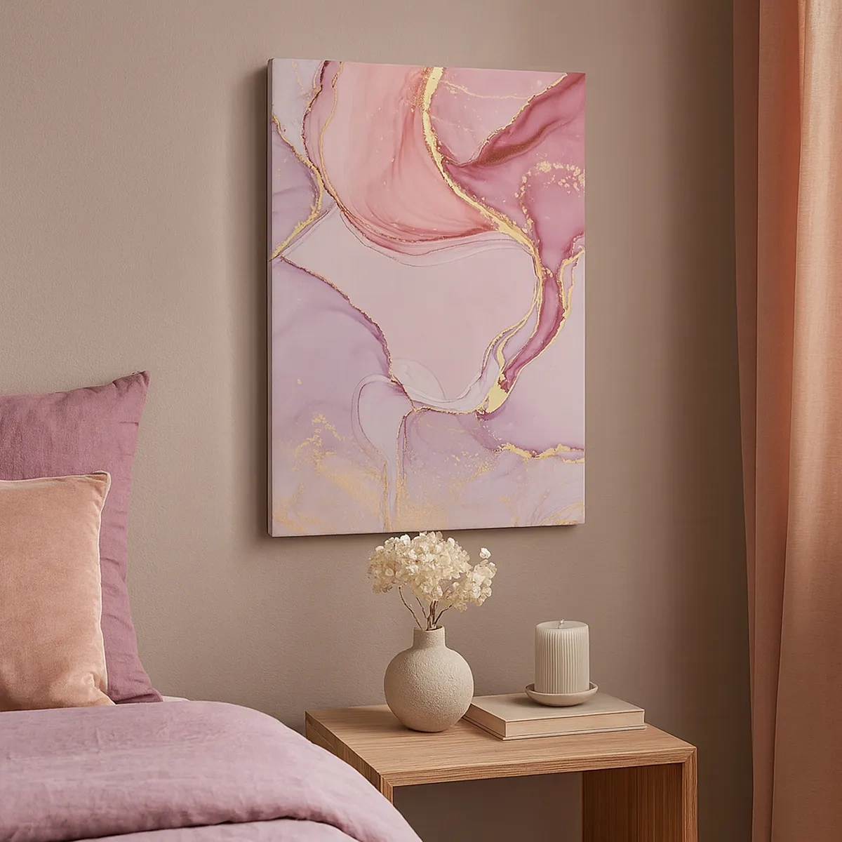 Impression sur toile - Image sur toile - Motifs abstraits délicats dans des tons de rose et d'or - 50x70cm - Caresse de couleurs - Décoration murale moderne pour le salon et la chambre ARTTOR