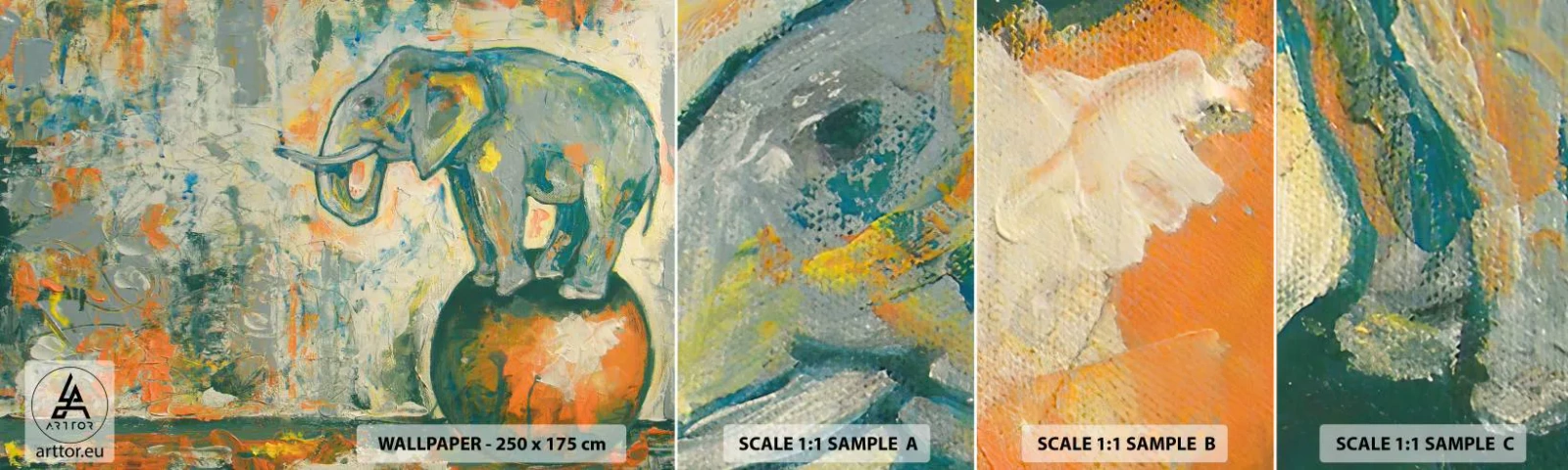 Échantillon de Papier Peint Autocollant Deluxe Sticker - Que vive le cirque ! - Abstraction, Éléphant, Cirque - 100x30 cm