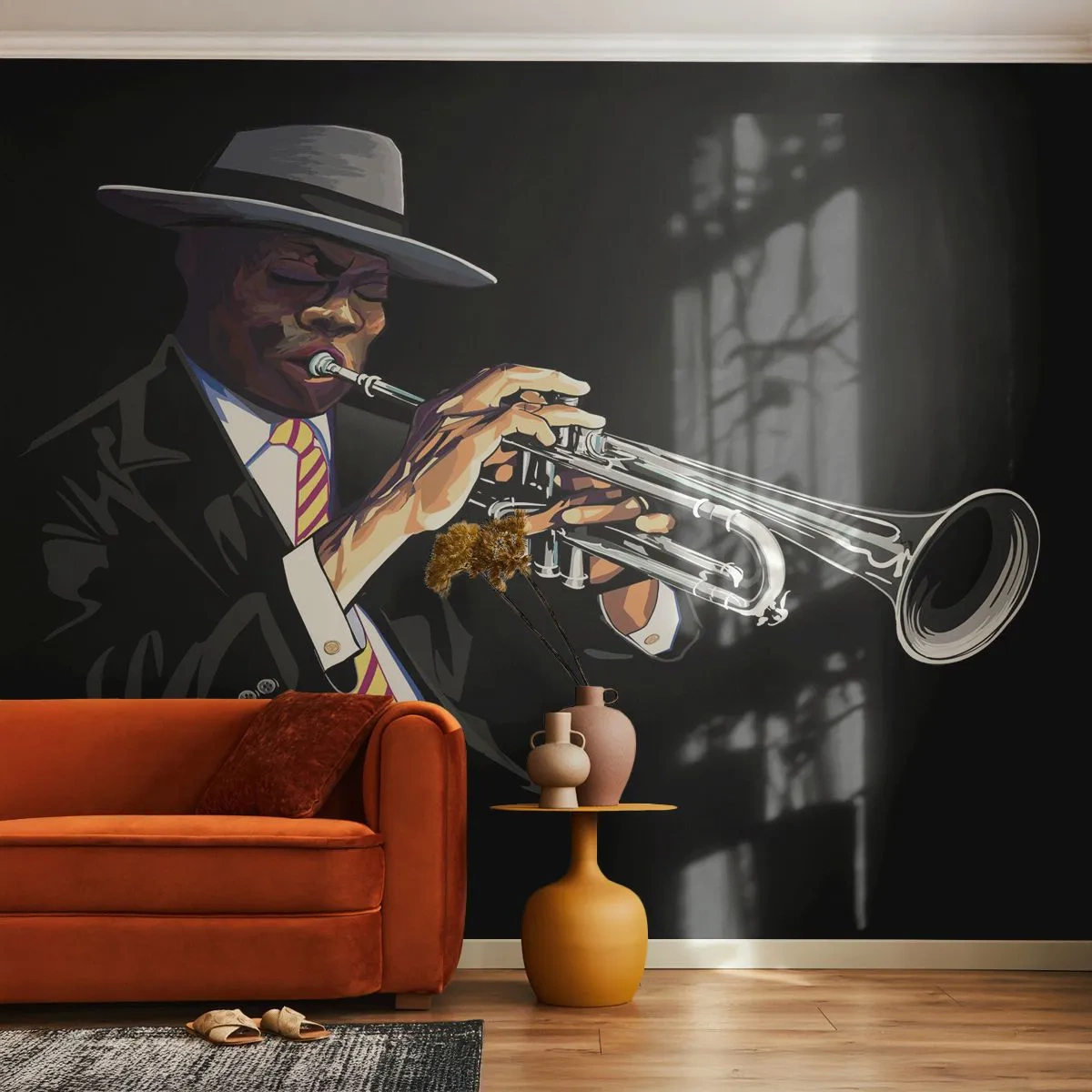 Papier Peint Photo Premium Canvas - Le charme de la vieille école - Musique, le jazz, Trompette - 250x175 cm