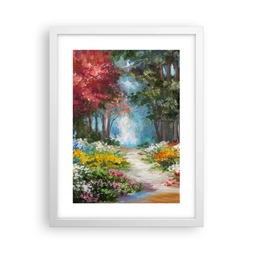 Affiche dans un cadre blanc - Poster - Jardin forestier, forêt de fleurs - 30x40 cm