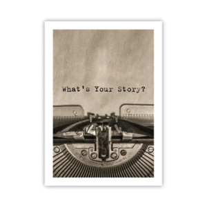 Affiche - Poster - Une vieille machine à écrire avec les mots « Quelle est votre histoire » écrits dessus - 50x70cm - Réponds-moi - Décoration murale moderne pour le salon et la chambre ARTTOR