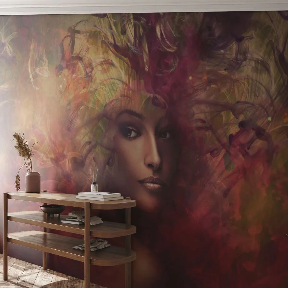 Papier Peint Photo Premium Canvas - Une femme aux couleurs abstraites créant un arrière-plan dynamique - 100x70cm - Je suis ici! - Décoration murale moderne pour le salon et la chambre ARTTOR