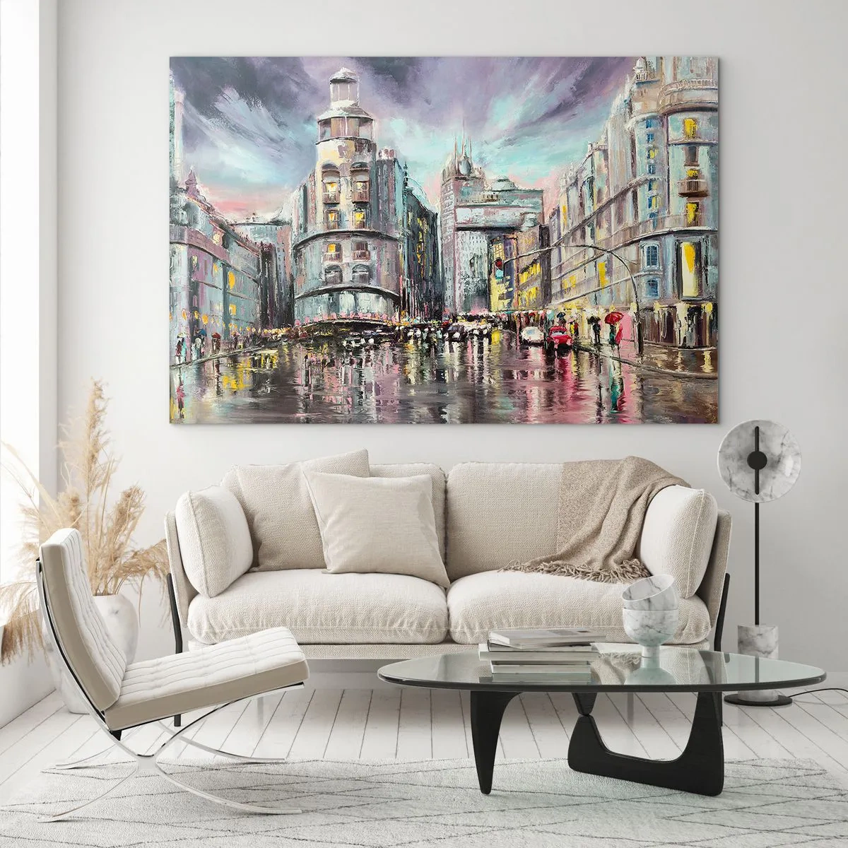 Impression sur verre - Image sur verre - Une rue de la ville sous la pluie avec un reflet spectaculaire des lumières - 120x80cm - Ce sera une soirée réussie - Décoration murale moderne pour le salon et la chambre ARTTOR