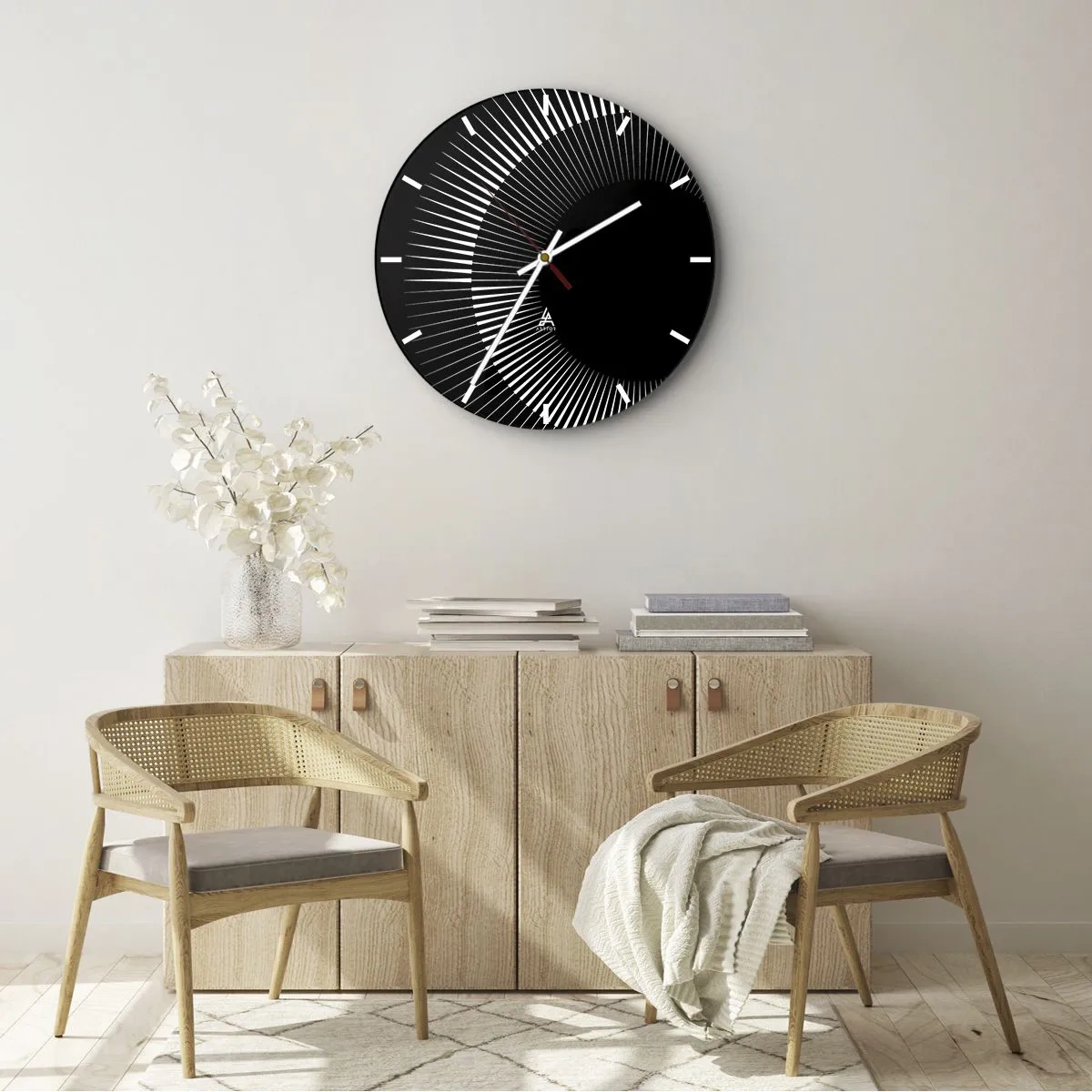 Horloge murale - Pendule murale - Soleil noir - 30x30 cm
