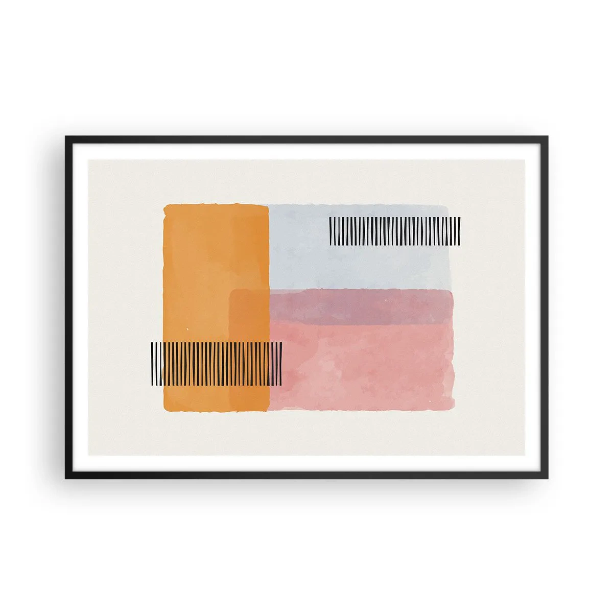 Affiche dans un cadre noir - Poster - Géométrie aux couleurs pastel avec des lignes sur fond clair - 100x70cm - D'un coin à l'autre - Décoration murale moderne pour le salon et la chambre ARTTOR