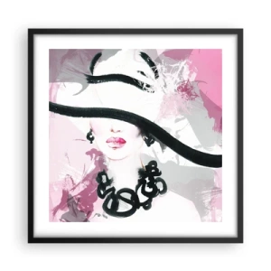 Affiche dans un cadre noir - Poster - Portrait d'une dame en noir et rose - 50x50 cm