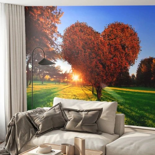 Papier Peint Photo Premium Sand - Et comment ne pas aimer tomber - Paysage, Arbre, Rayons du soleil - 450x315 cm