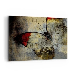Impression sur toile - Image sur toile - Un papillon dans les tons de rouge et de gris sur un fond texturé - 100x70cm - Regarde avant que je disparaisse - Décoration murale moderne pour le salon et la chambre ARTTOR