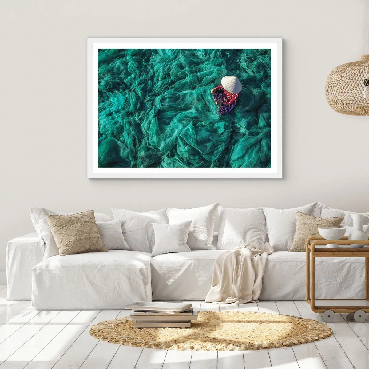 Affiche dans un cadre blanc - Poster - Dans une mer de filet - 50x40 cm