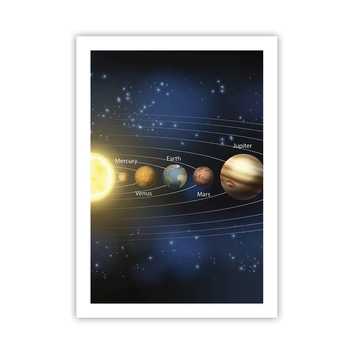 Affiche - Poster - Le système solaire avec des planètes sur fond d'étoiles - 50x70cm - L'une des dix - Décoration murale moderne pour le salon et la chambre ARTTOR