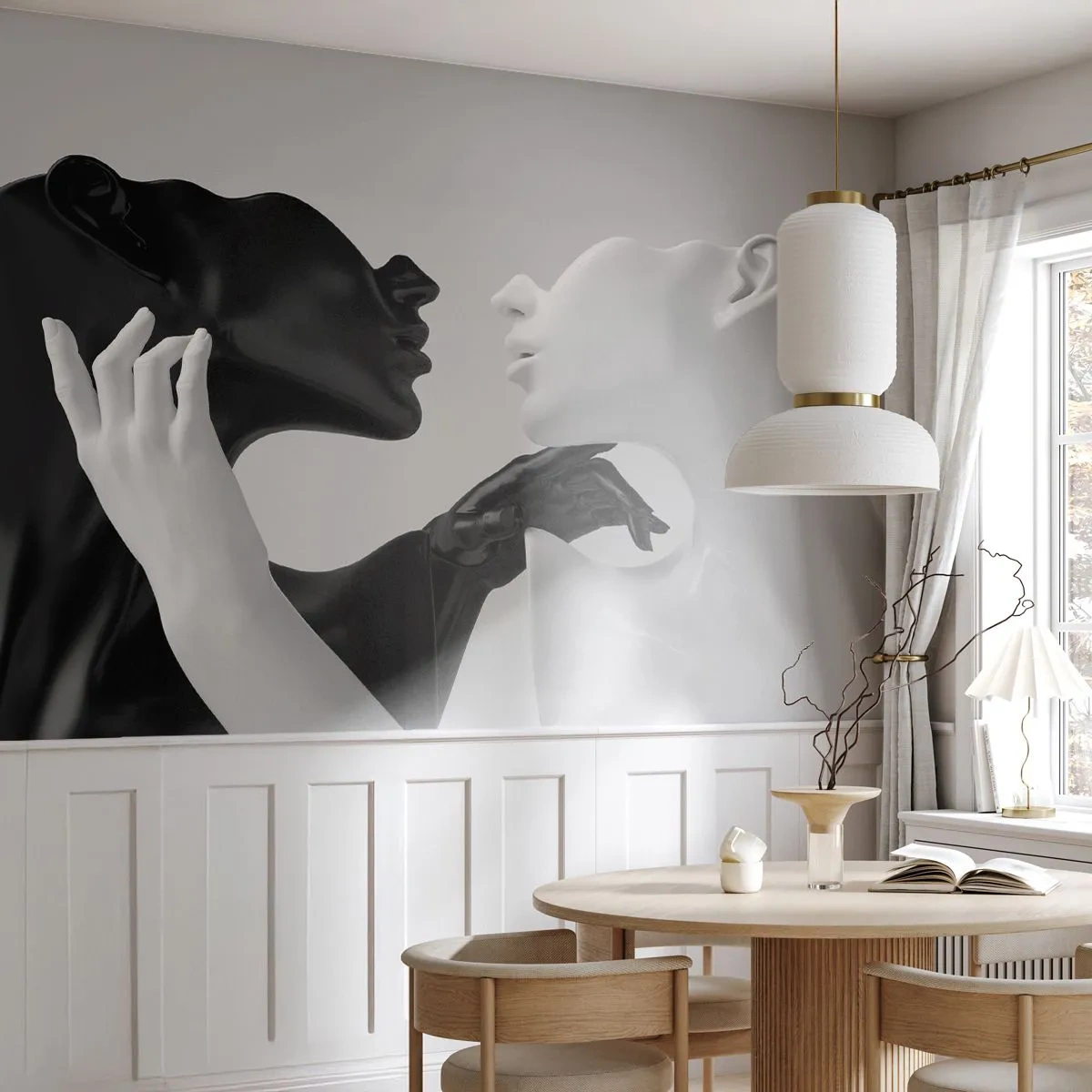 Papier Peint Photo Premium Sand - Figures abstraites en noir et blanc dans une image miroir - 100x70cm - Attraction - désir - Décoration murale moderne pour le salon et la chambre ARTTOR
