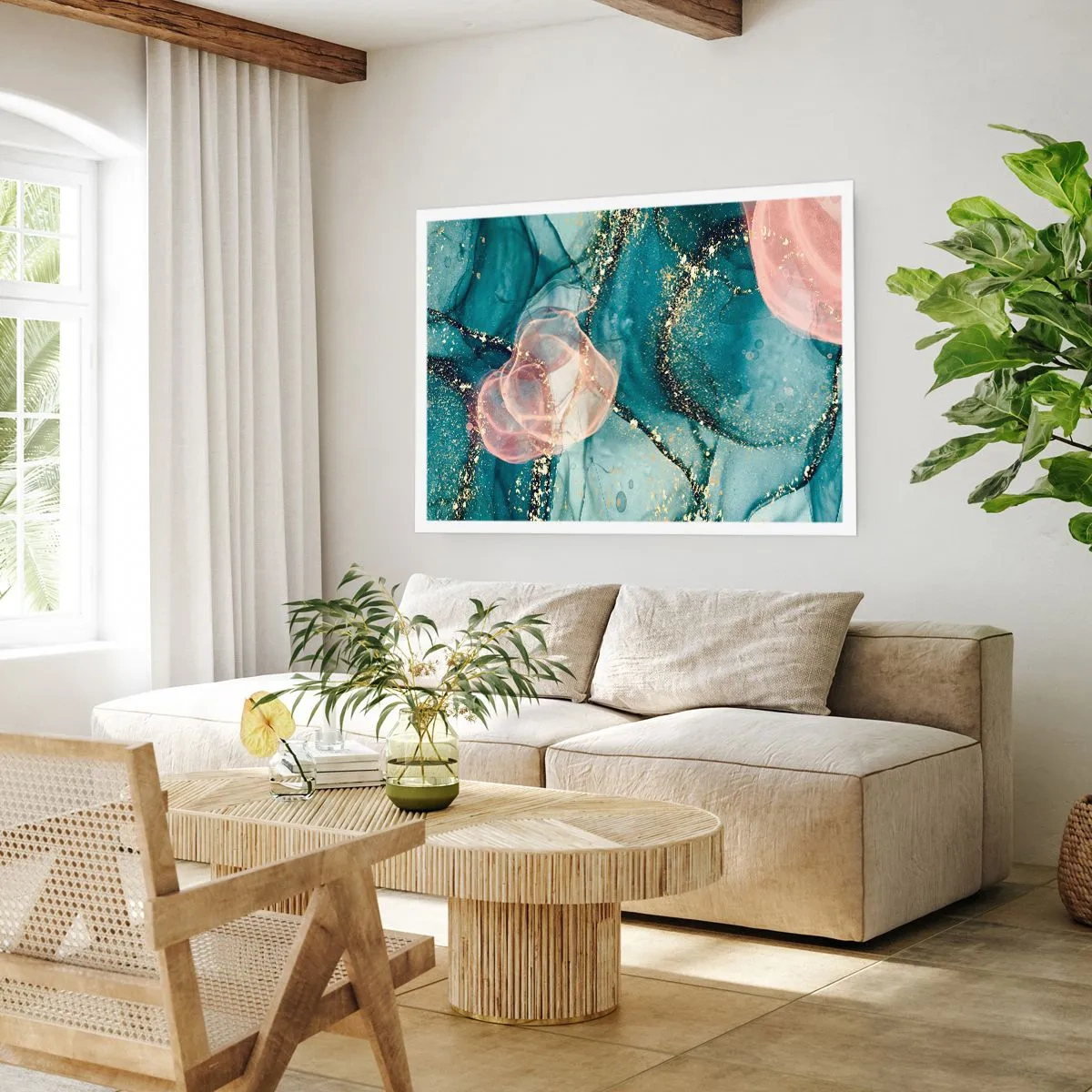 Affiche - Poster - Soie bleu, tulle rose - 50x40 cm