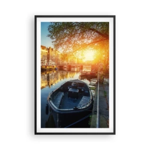 Affiche dans un cadre noir - Poster - Début de journée à Amsterdam - 61x91 cm