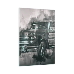 Impression sur verre - Image sur verre - Une voiture rétro classique avec un décor artistique - 80x120cm - Ancêtre respecté - Décoration murale moderne pour le salon et la chambre ARTTOR