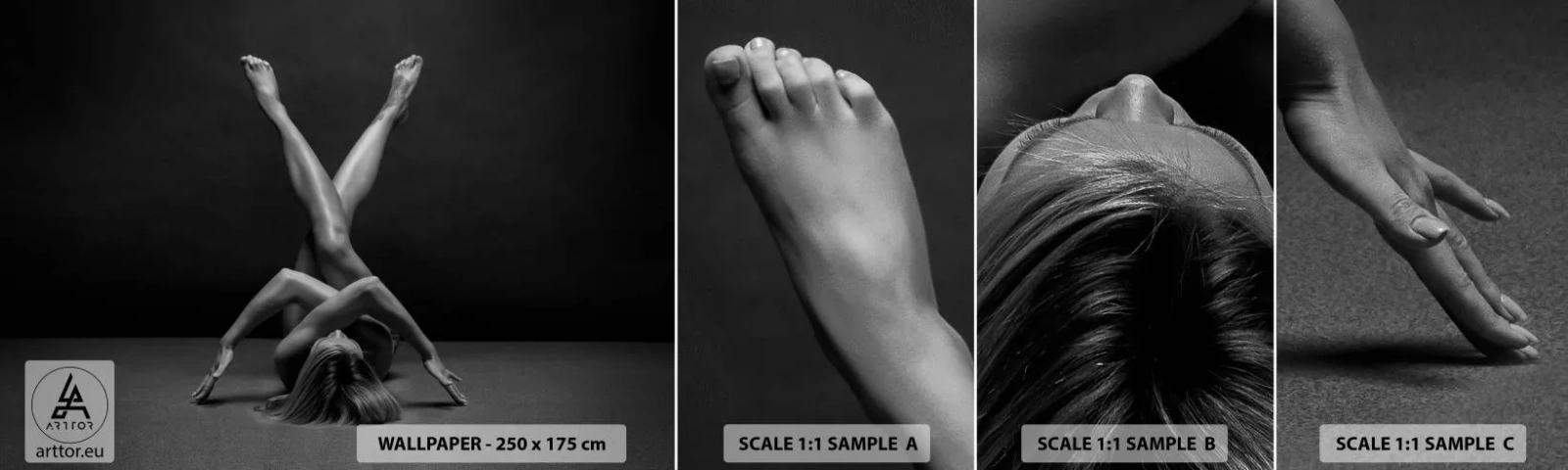 Échantillon de Papier Peint Autocollant Deluxe Sticker - Géométrie de la nudité - Femme, Morceau, Corps - 100x30 cm