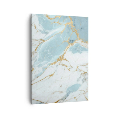Impression sur toile - Image sur toile - Motifs en marbre bleu et blanc avec des veines dorées ajoutées - 50x70cm - Richesse en pierre - Décoration murale moderne pour le salon et la chambre ARTTOR
