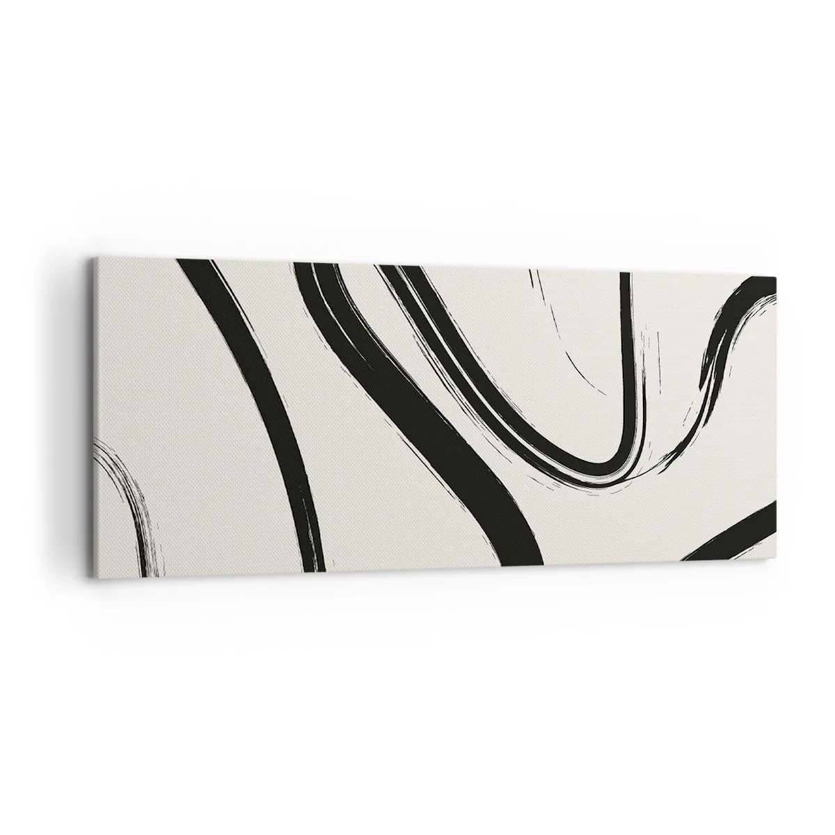 Impression sur toile - Image sur toile - Lignes courbes noires et blanches sur fond clair - 120x50cm - Fantaisie en noir et blanc - Décoration murale moderne pour le salon et la chambre ARTTOR