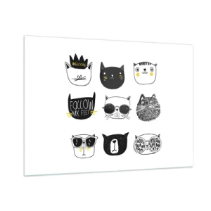 Impression sur verre - Image sur verre - Illustrations de chats adorables dans un style minimaliste - 100x70cm - Tous les autres - Décoration murale moderne pour le salon et la chambre ARTTOR